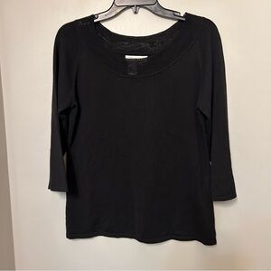 Coldwater Creek Sweater Womens Small Silk Blend 3/4 Sleeve Black Career Knit EUC